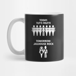 Today: Tutti Frutti – Tomorrow: Jailhouse Rock (Stag Party / White) Mug